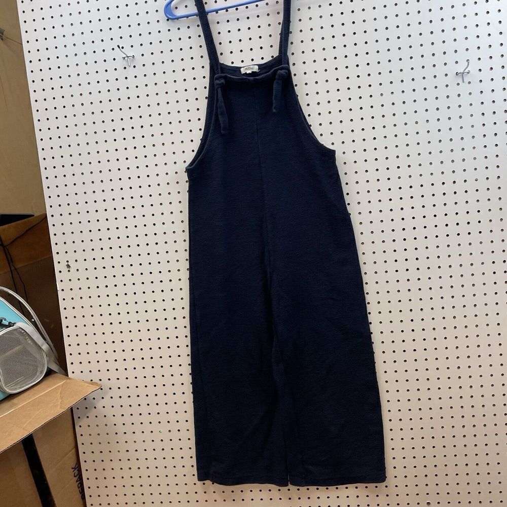 Madewell Texture & Thread Ribbed Tie-Strap Overalls Jumpsuit Romper Navy XS